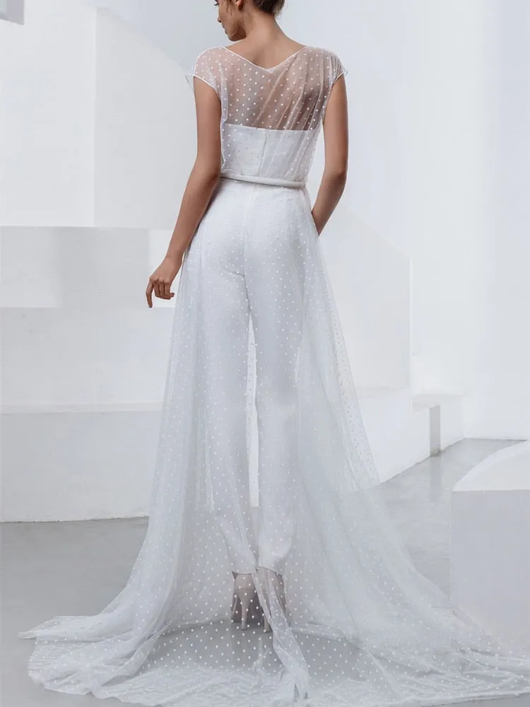 New Arrival Sweetheart Jumpsuit Sashes Sweep Train Long Wedding Dress