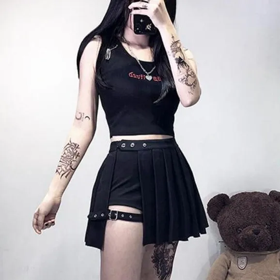 'Omen' Black Gothic Pleated Skirt with Shorts