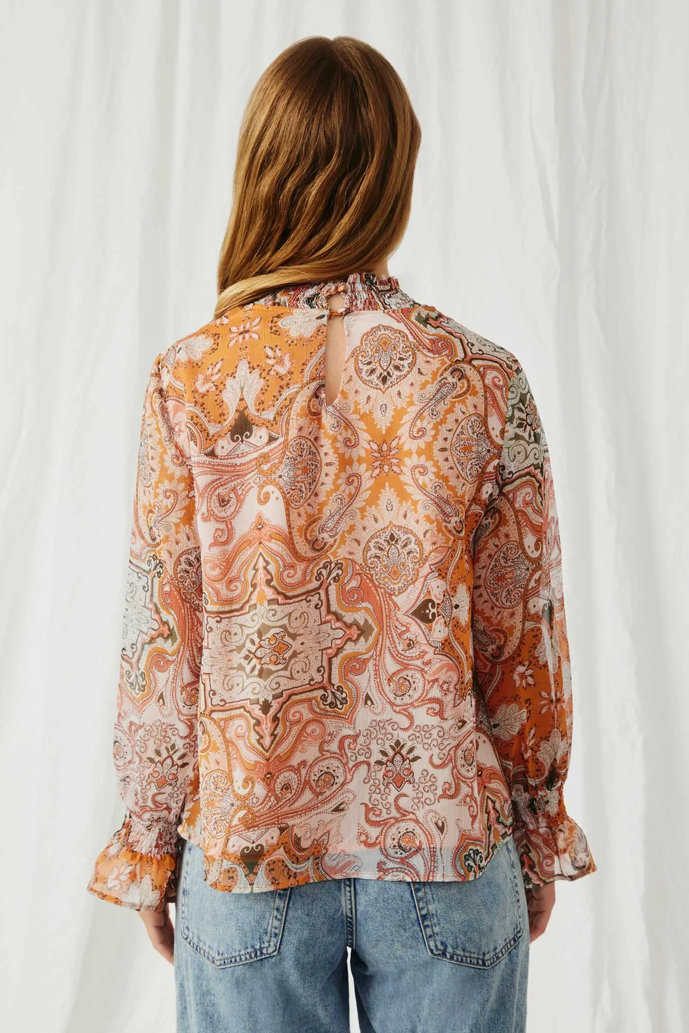 Paisley Print Smock Detail Chiffon Top