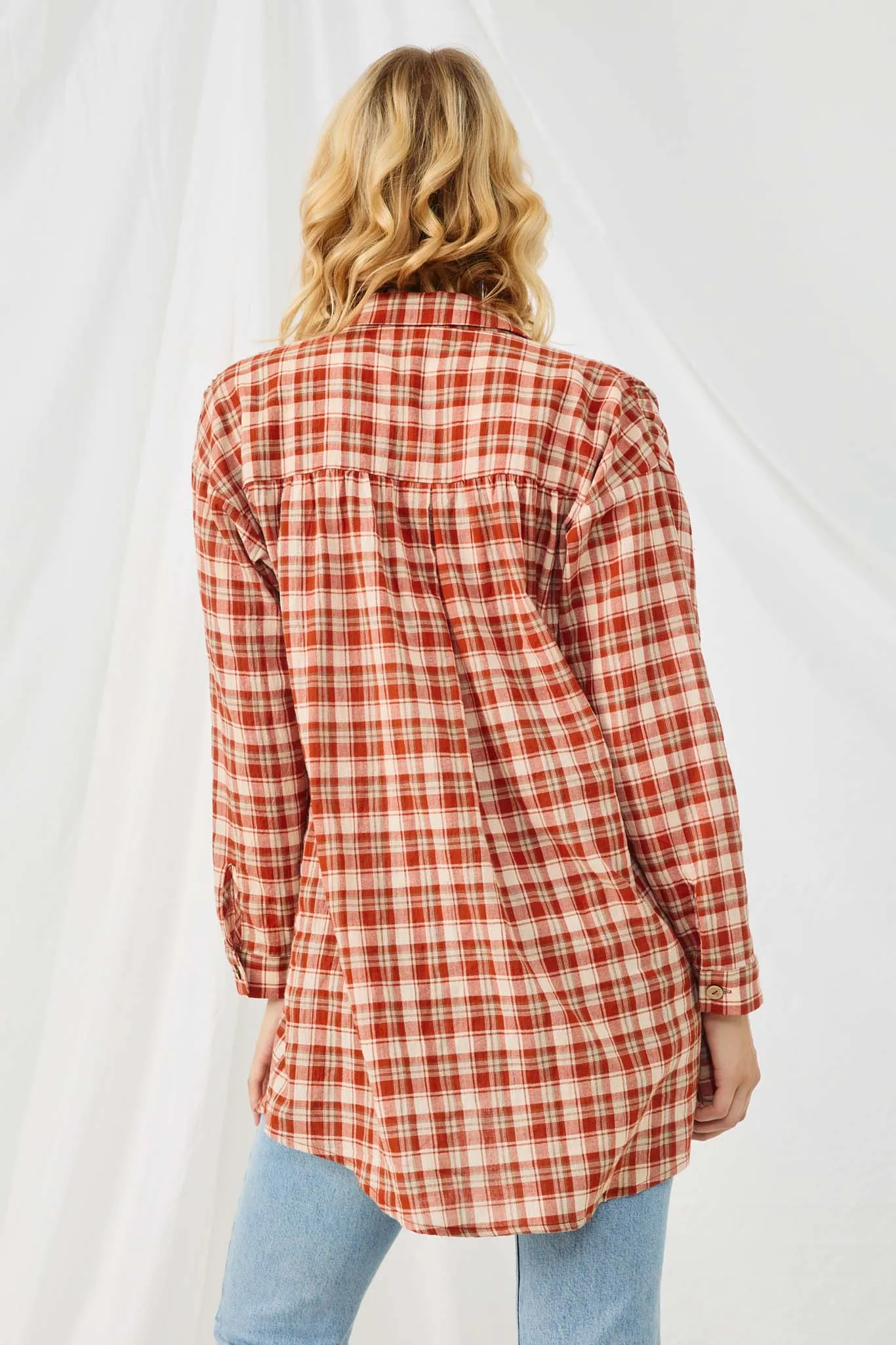 Plaid Oversize Pocket Button Up Long Sleeve Shirt