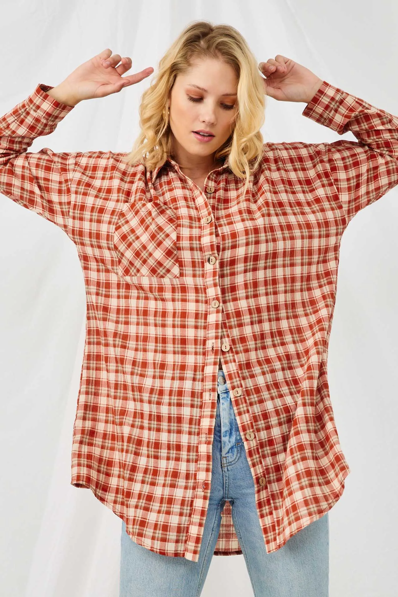 Plaid Oversize Pocket Button Up Long Sleeve Shirt