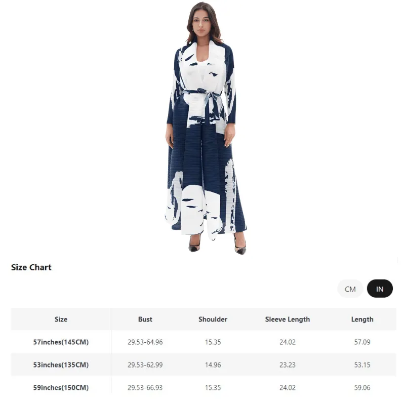 Pleated Vintage Long Jacket Women Printed Long Sleeve Designer New Dubai Style Plus Size Coats