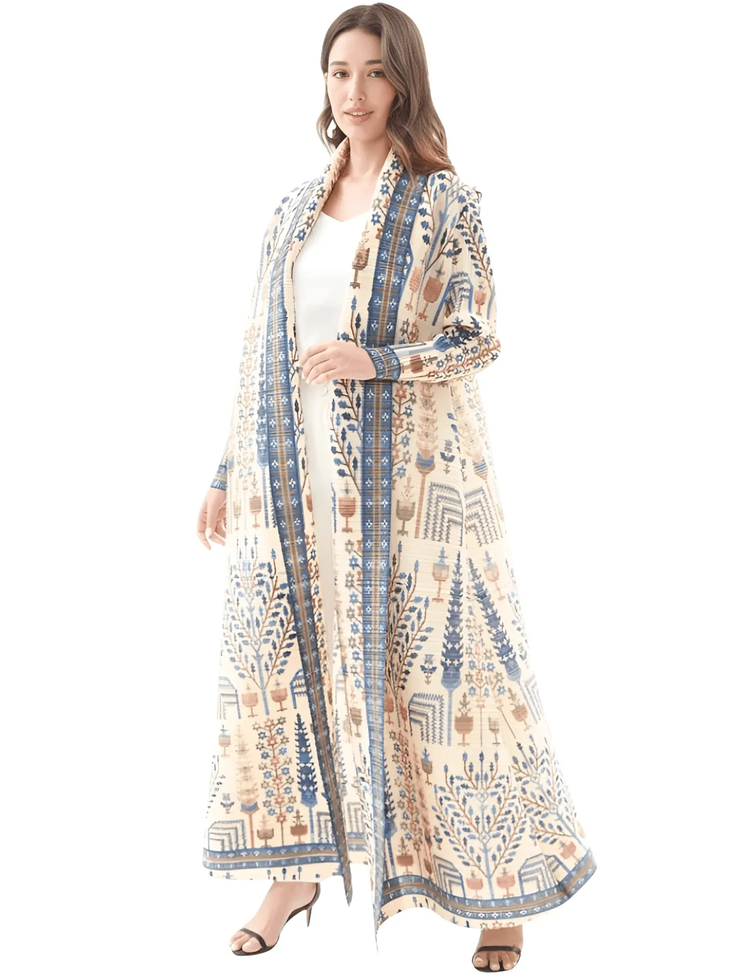 Pleated Vintage Long Jacket Women Printed Long Sleeve Designer New Dubai Style Plus Size Coats