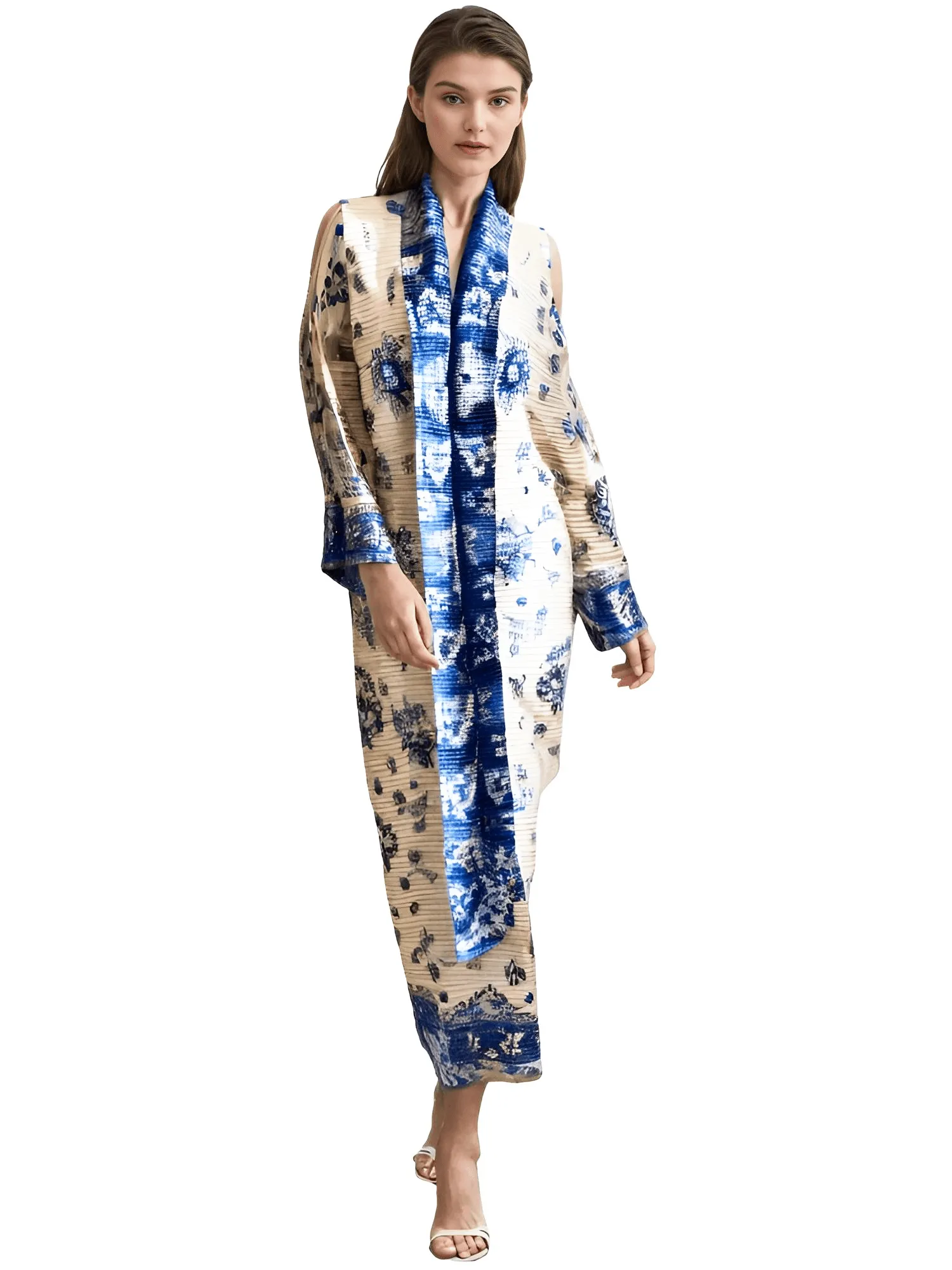 Pleated Vintage Long Jacket Women Printed Long Sleeve Designer New Dubai Style Plus Size Coats