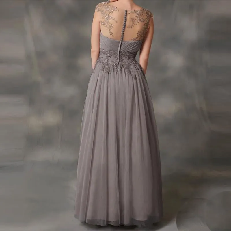 Simple A-Line Mother Of The Bride Dresses Gray Chiffon With Jacket Applique Lace