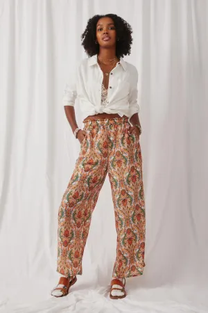 Smock Waist Paisley Print Wide leg Pants