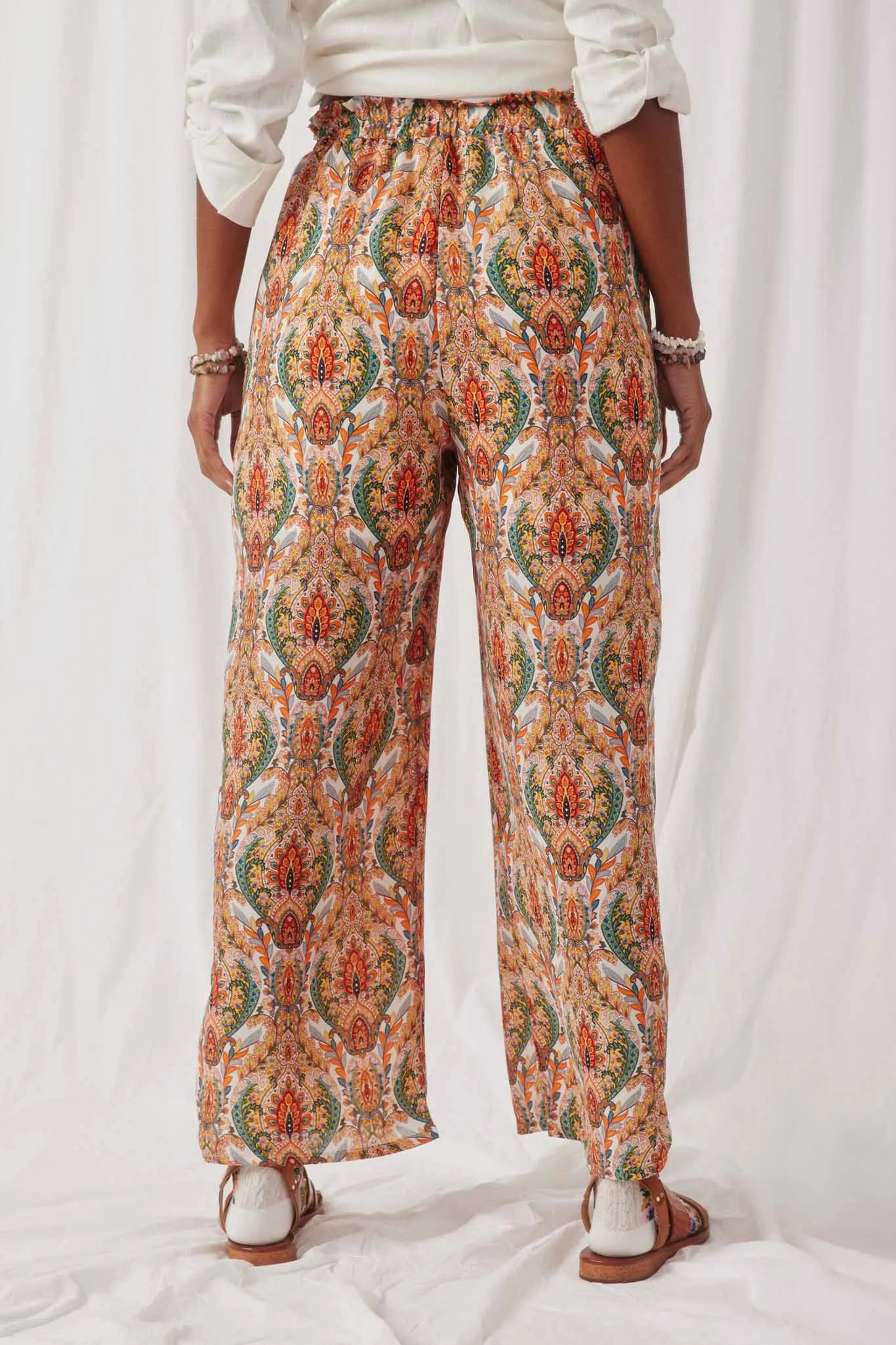 Smock Waist Paisley Print Wide leg Pants