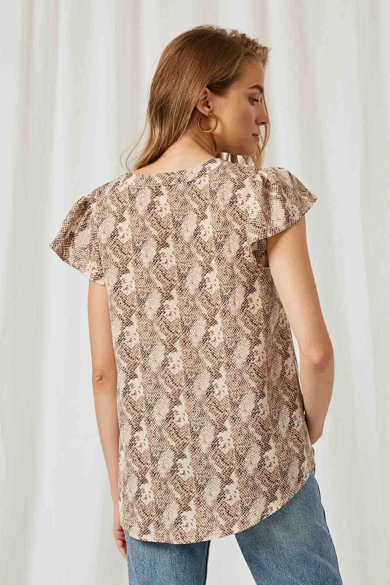 Snakeskin Print V-Neck Blouse