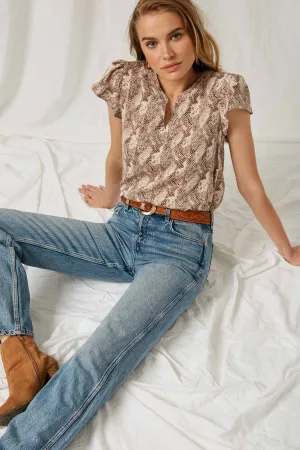 Snakeskin Print V-Neck Blouse