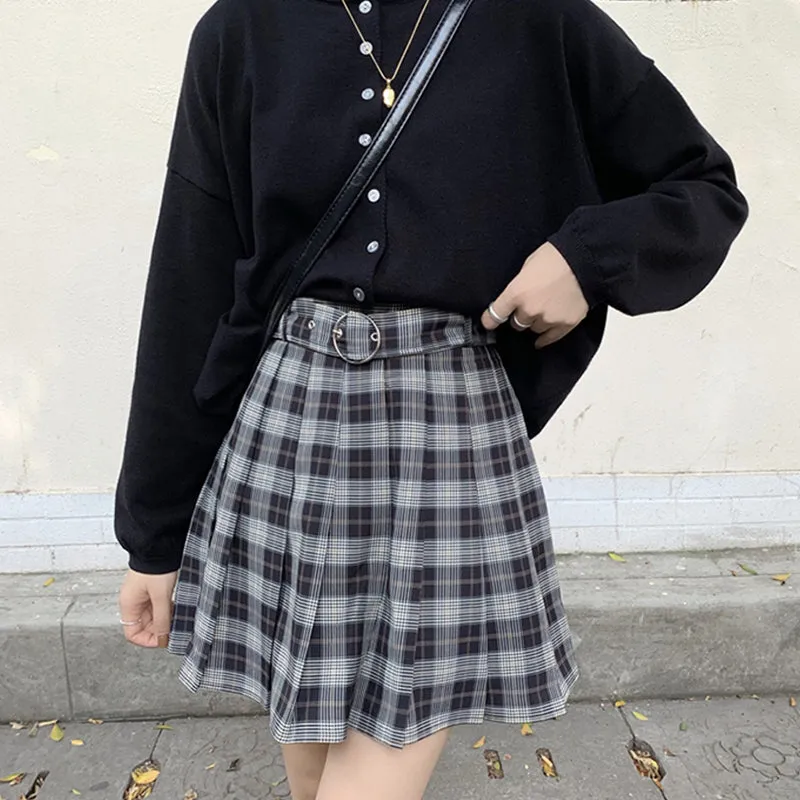 'Storm' Black and grey plaid skirt