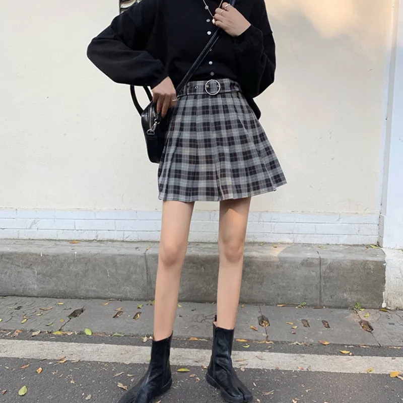 'Storm' Black and grey plaid skirt