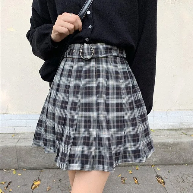 'Storm' Black and grey plaid skirt