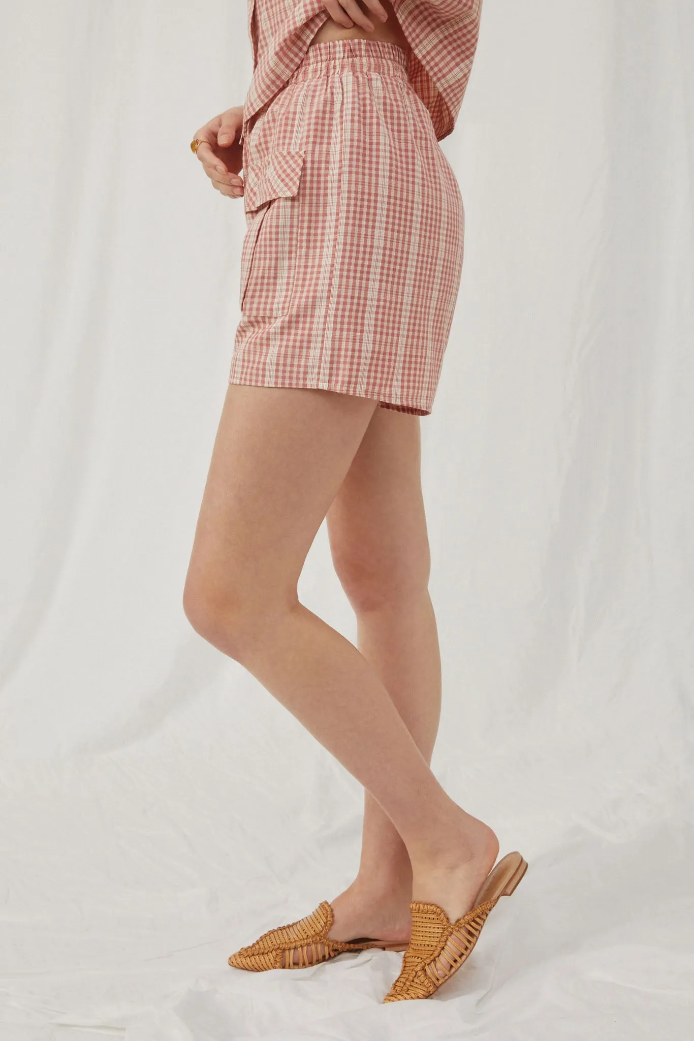 Textured Gingham Front Pocket Shorts