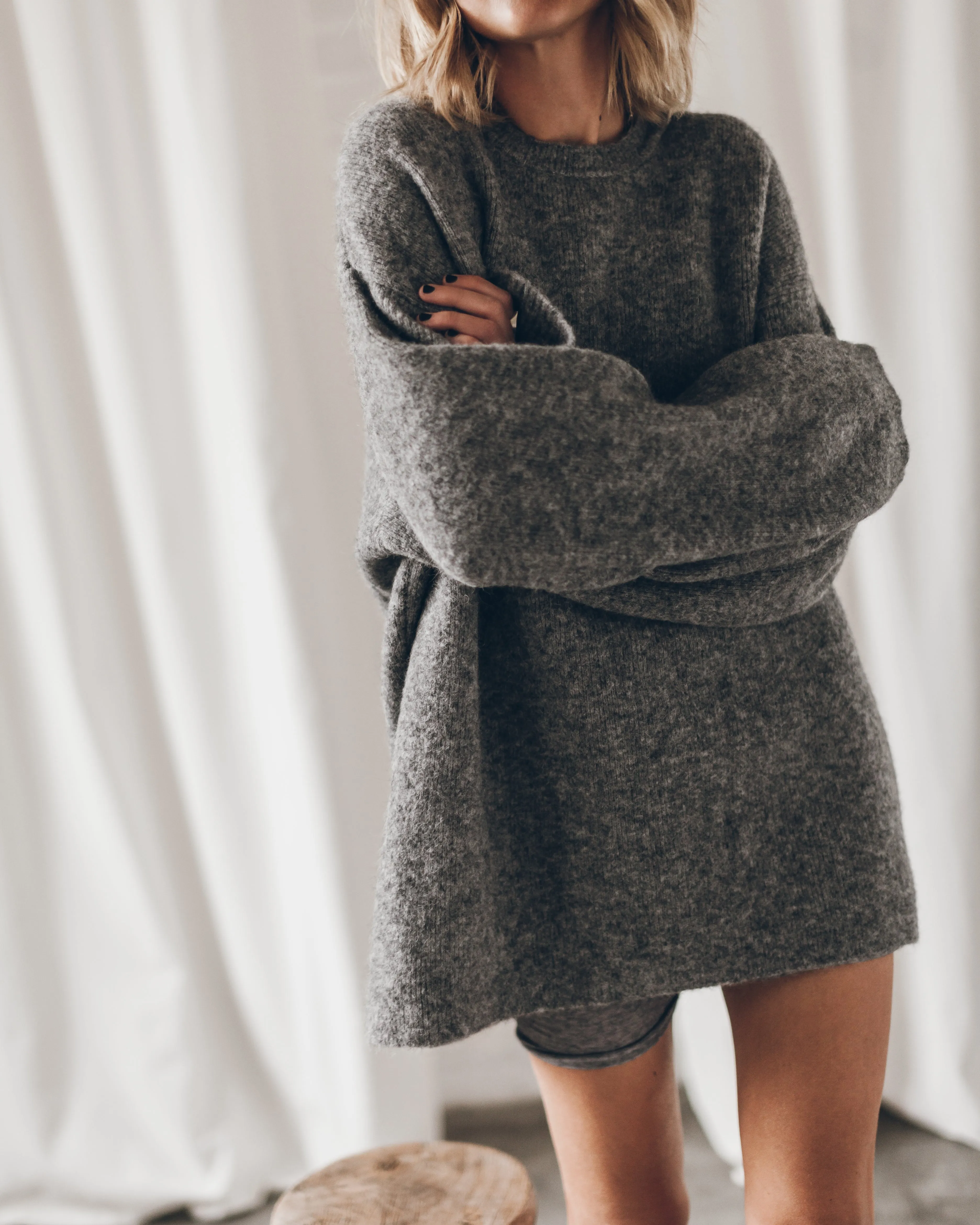 The Grey Melange Oversized Knitted Sweater