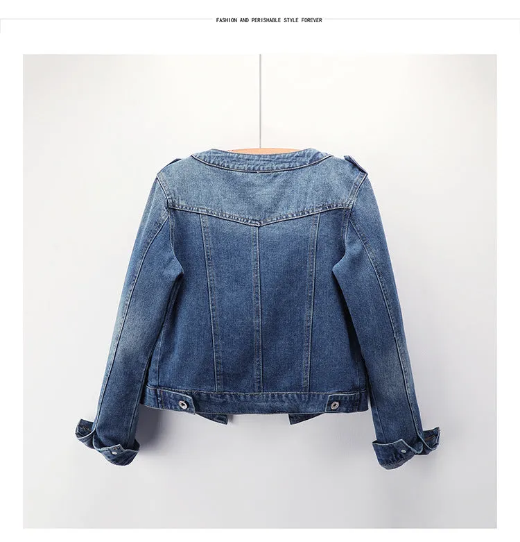 The Round Neck Casual Short Jacket Plus Size Denim Jacket Female Students