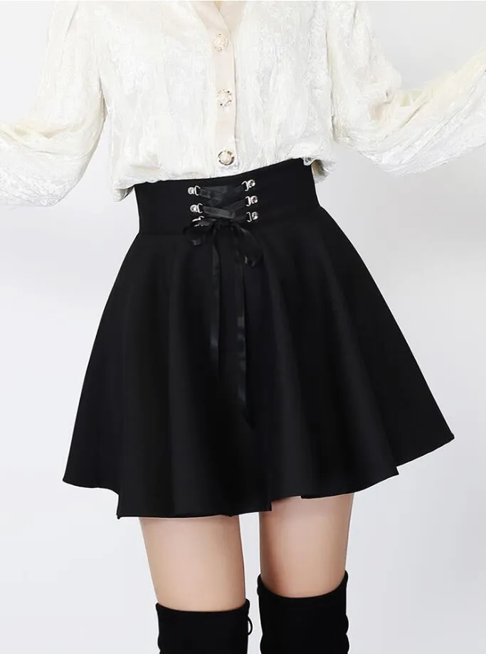 'Toil and Trouble' Black Lace up Skirt