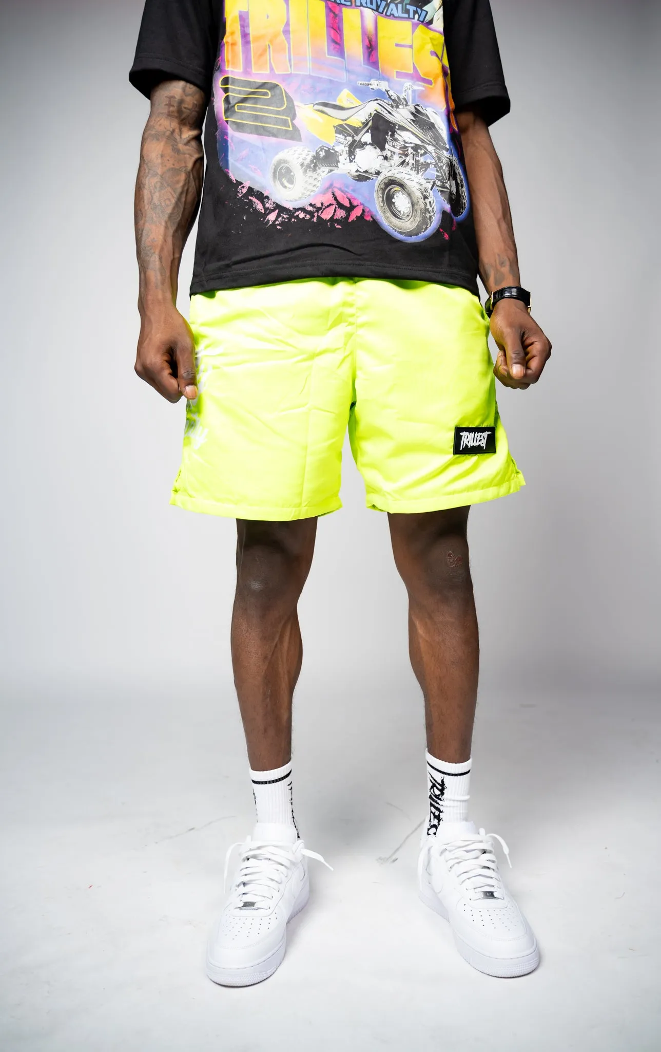 Trillest Nylon Rubber Patch Shorts - Volt Green