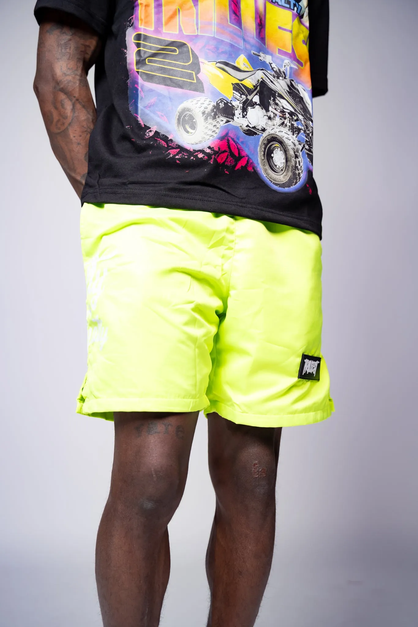 Trillest Nylon Rubber Patch Shorts - Volt Green