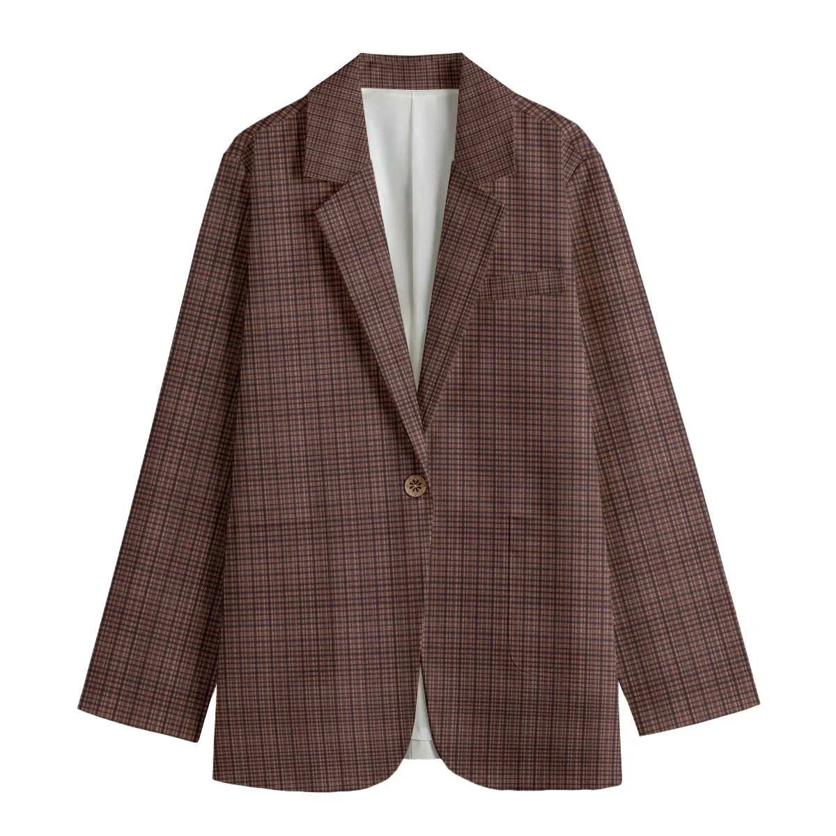 Vampire Art 100% Cotton Dark Academia Brown Tartan Women's Leisure Blazer | 245GSM Cotton