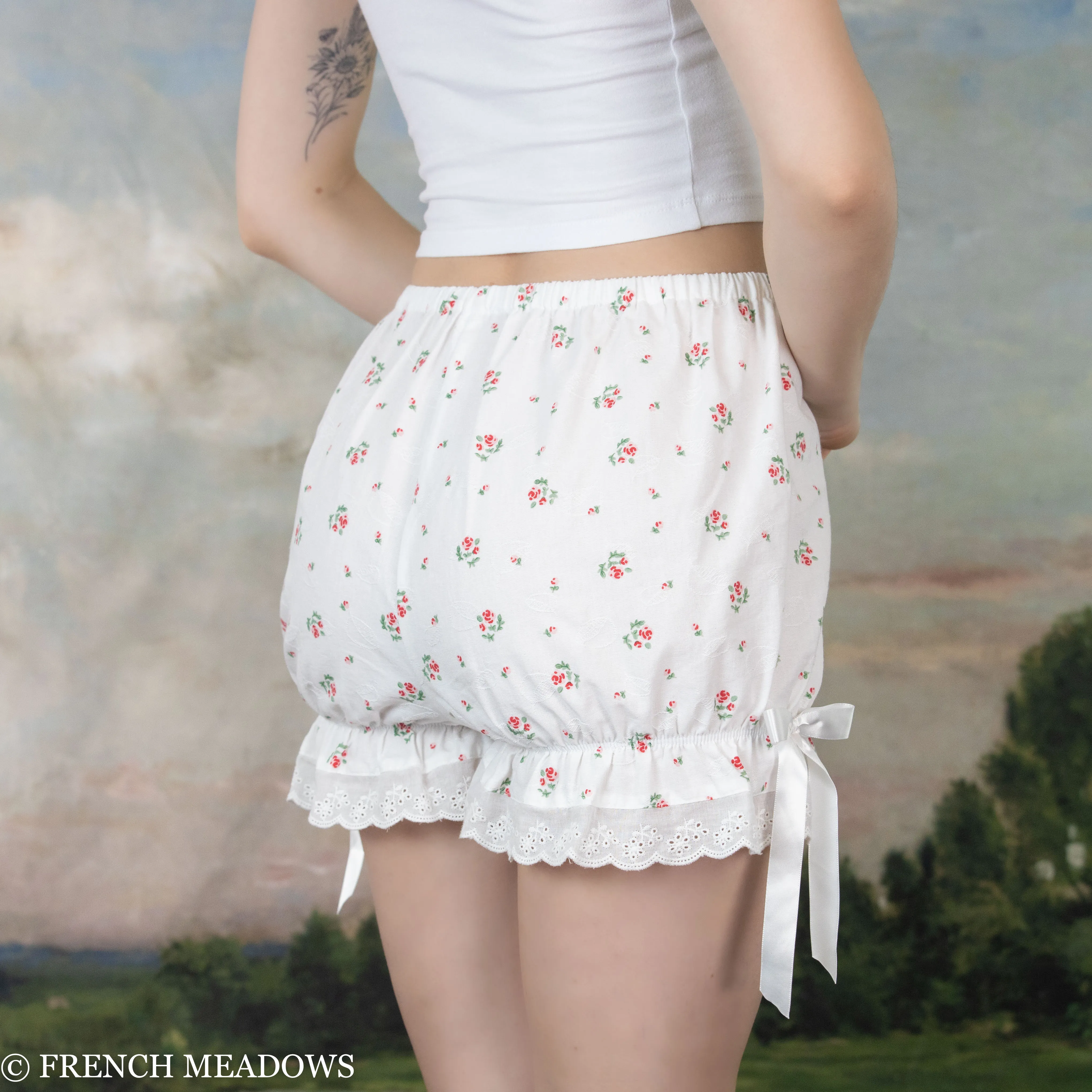 White Ditsy Floral Bloomers