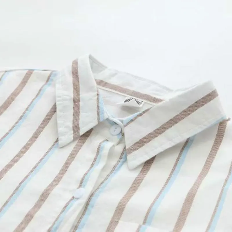 Women's Casual Contrast Color Vertical Striped Shirts 