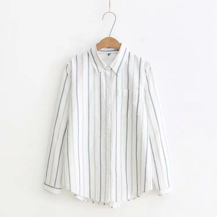 Women's Casual Contrast Color Vertical Striped Shirts 