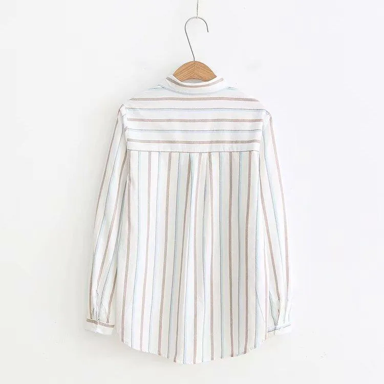 Women's Casual Contrast Color Vertical Striped Shirts 