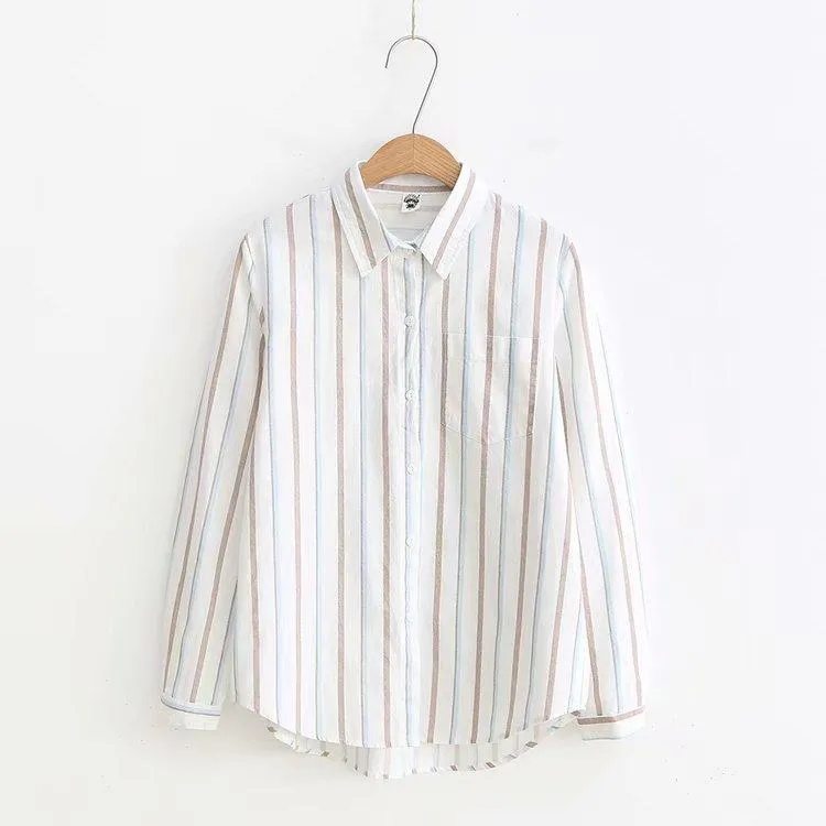 Women's Casual Contrast Color Vertical Striped Shirts 