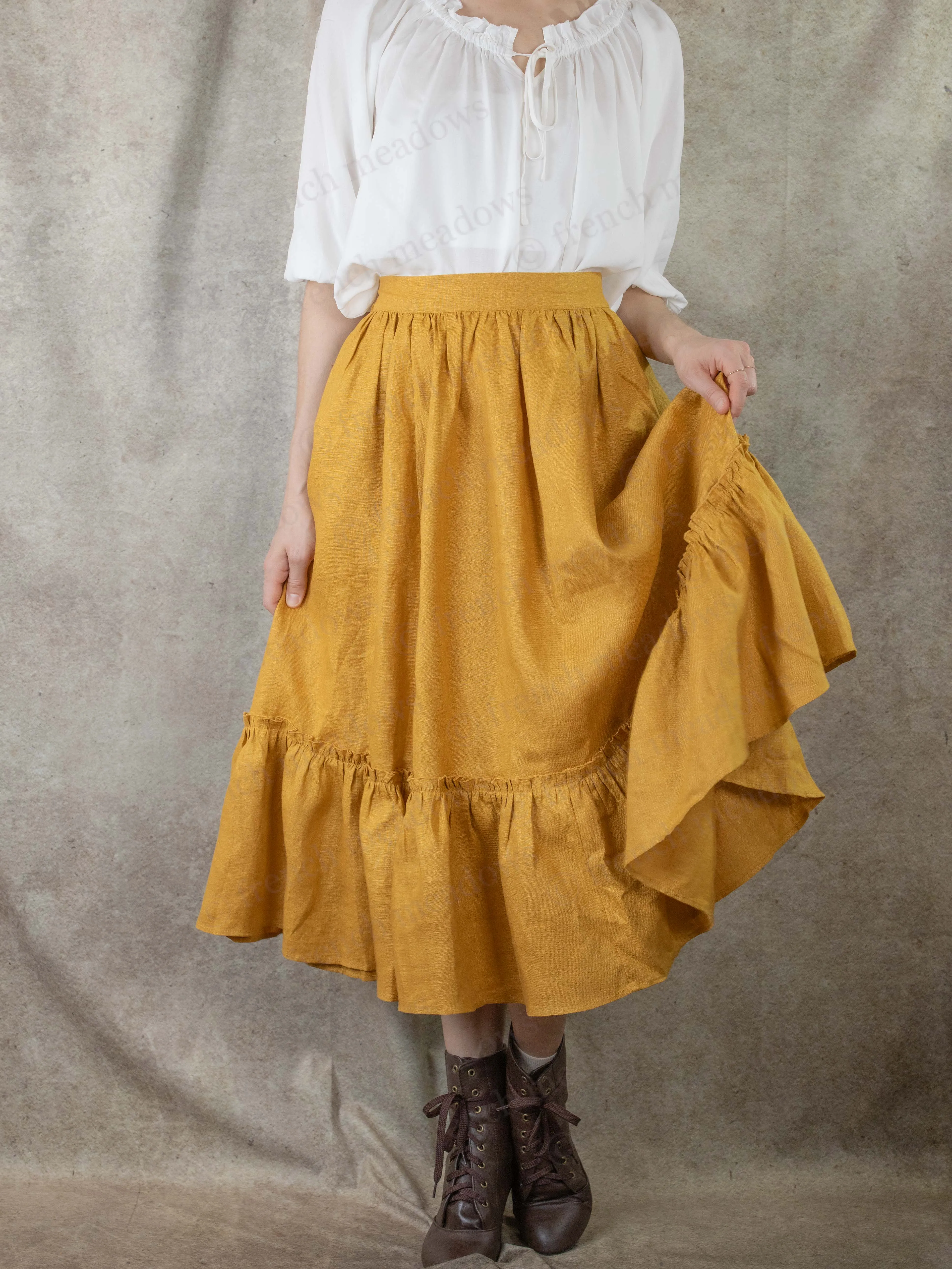 Yellow Linen Ruffle Skirt