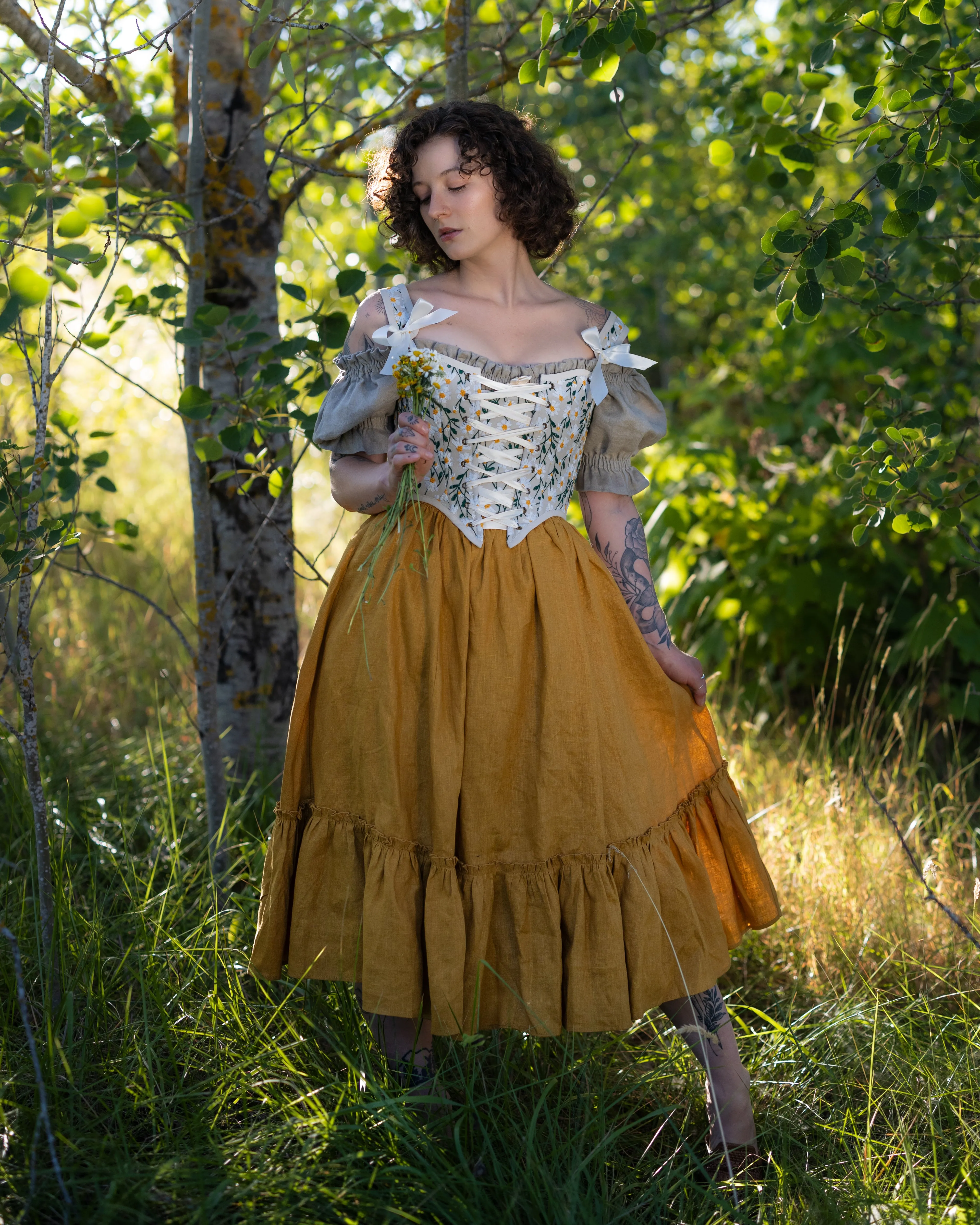 Yellow Linen Ruffle Skirt